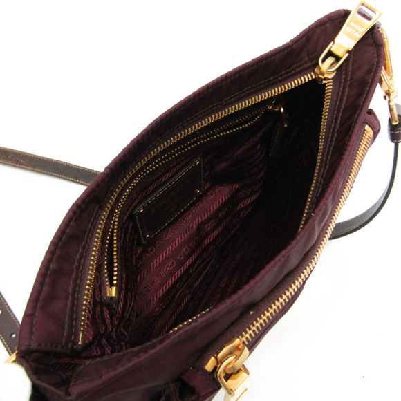 Prada Women's Leather,Nylon Shoulder Bag Bordeaux Brown - Picture 3 of 10